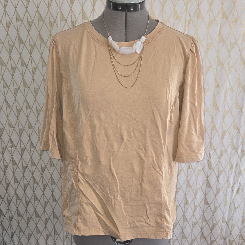 a.n.a Women's Tan Short Sleeve Crew Neck Top